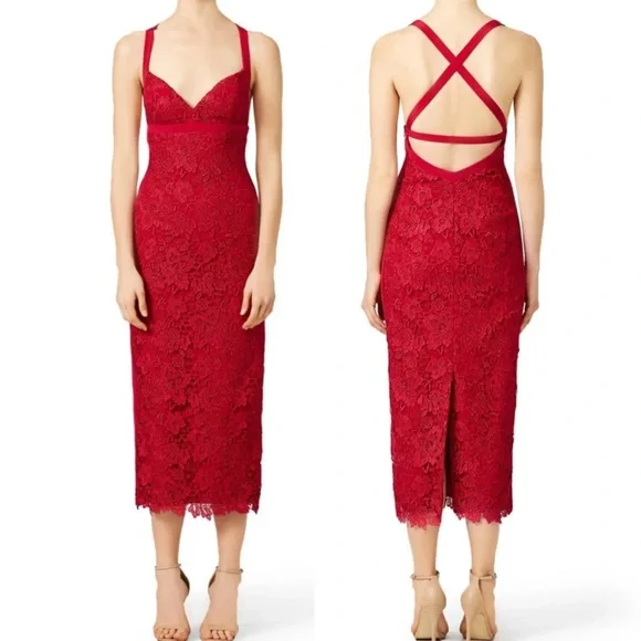 Monique Lhuillier | Dresses | Ml Monique Lhuillier Scarlet Candlelight  Floral Lace Sleeveless Sheath Dress Red | Poshmark